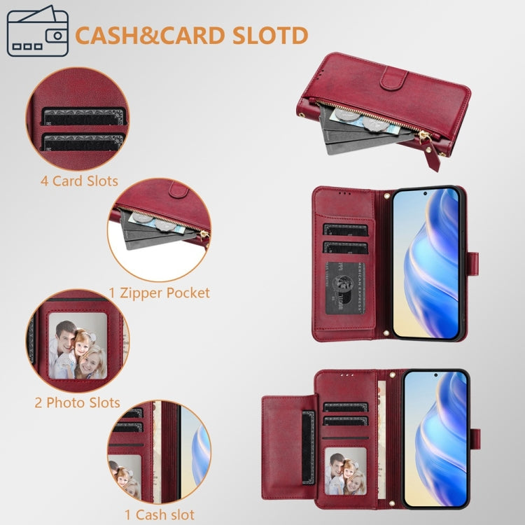 For Motorola Moto G Stylus 5G 2024 Multi-Card Slots Zipper Wallet Leather Phone Case(Dark Red) by buy2fix
