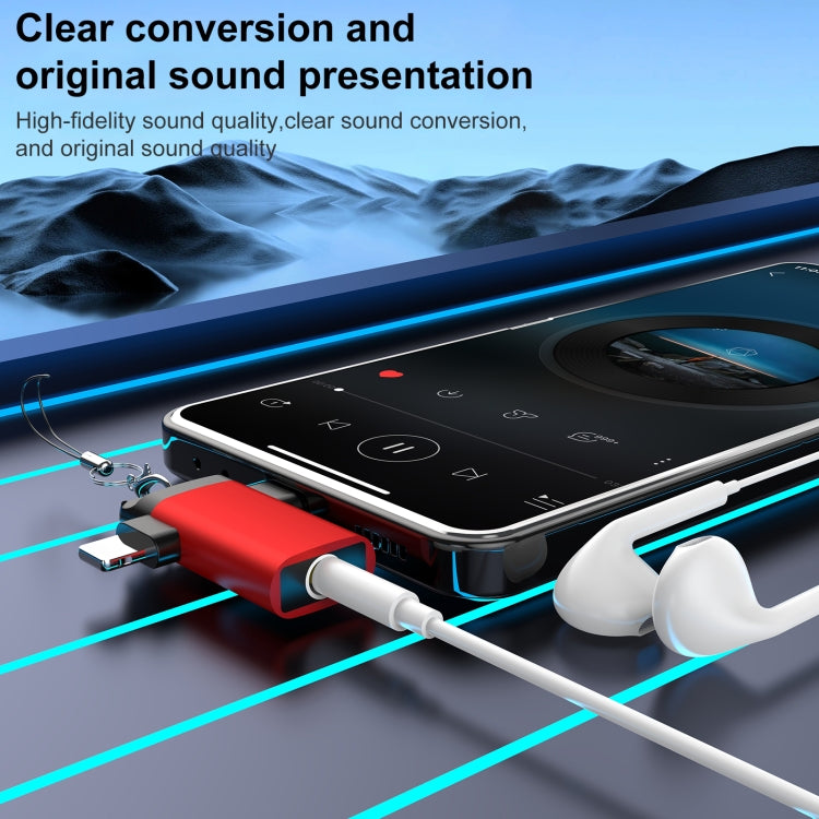 Classic Style Type-C and 8 Pin to 3.5mm Audio Adapter with Lanyard(Red) - Earphone Adapter by buy2fix | Online Shopping UK | buy2fix