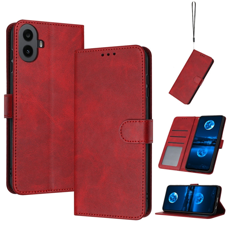 For Nothing CMF Phone 1 Solid Calf Texture Flip Leather Phone Case(Red) - More Brand by buy2fix | Online Shopping UK | buy2fix