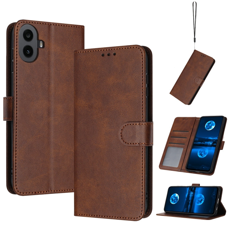 For Nothing CMF Phone 1 Solid Calf Texture Flip Leather Phone Case(Brown) - Nothing Cases by buy2fix | Online Shopping UK | buy2fix
