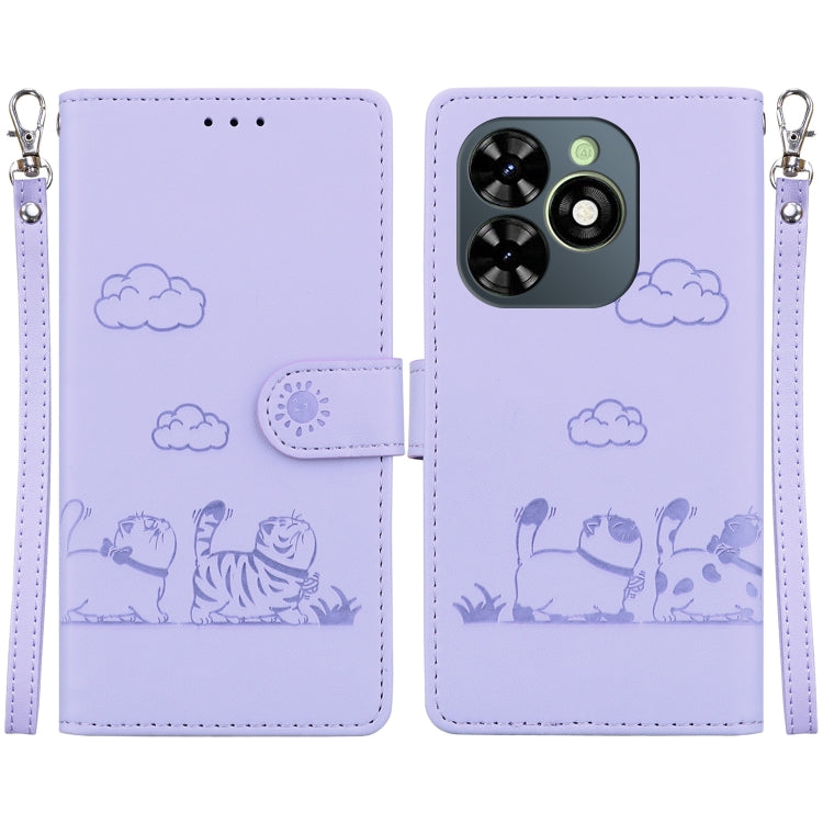 For Tecno Spark Go 2024 / 20 / 20C Cute Cats RFID Leather Phone Case(Purple) - Tecno Cases by buy2fix | Online Shopping UK | buy2fix