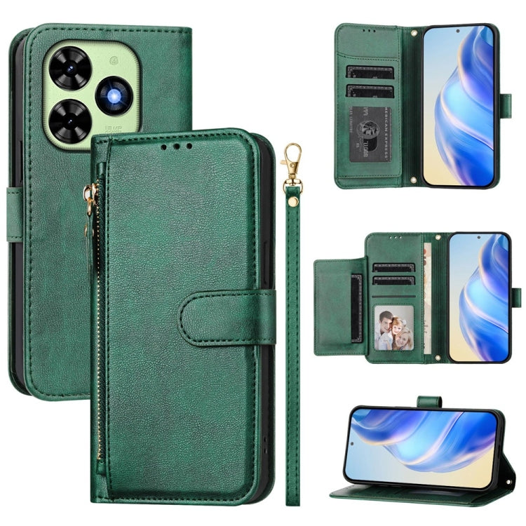 For Tecno Spark Go 2024 Multi-Card Slots Zipper Wallet Leather Phone Case(Green) by buy2fix