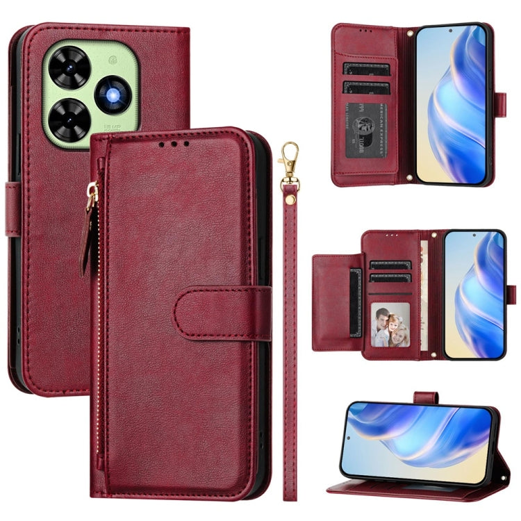 For Tecno Spark Go 2024 Multi-Card Slots Zipper Wallet Leather Phone Case(Dark Red) by buy2fix