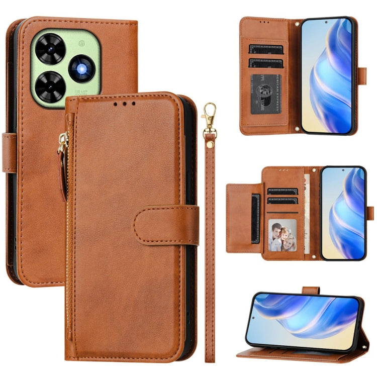 For Tecno Spark Go 2024 Multi-Card Slots Zipper Wallet Leather Phone Case(Brown) by buy2fix