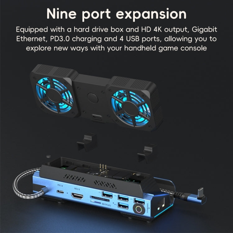 YCE-V279 10 in 1 USB-C Gaming Dock Station Hard Disk Enclosure with Detachable Fan(Blue Black) - Other Accessories by buy2fix | Online Shopping UK | buy2fix