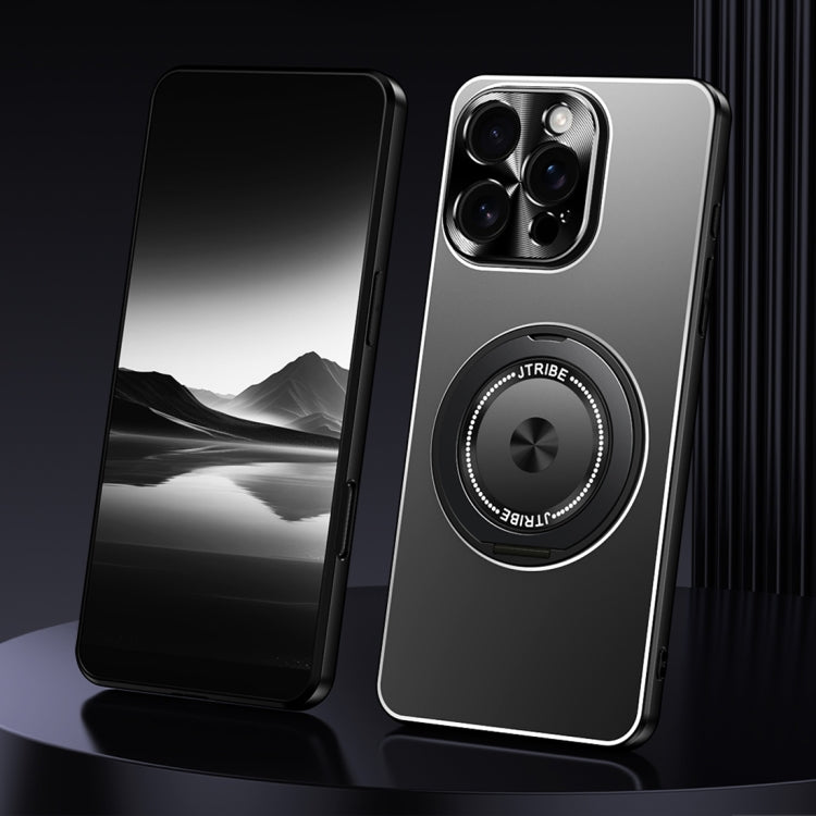 For iPhone 16 Pro Rotating Holder Frosted Metal Phone Case(Black) by buy2fix