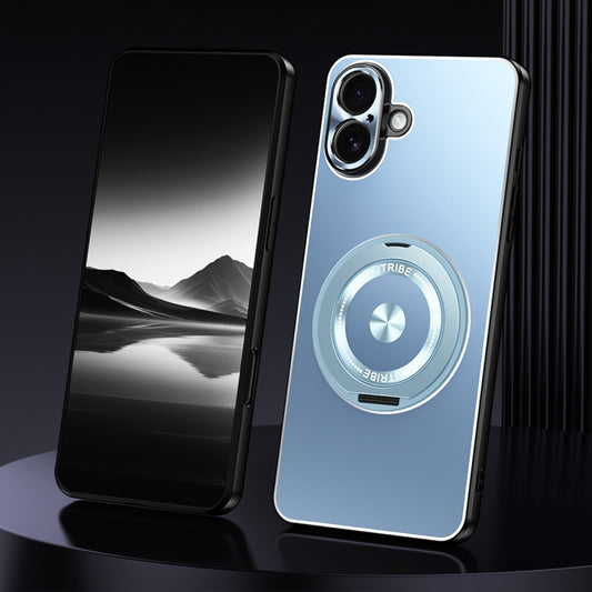 For iPhone 16 Plus Rotating Holder Frosted Metal Phone Case(Blue) by buy2fix