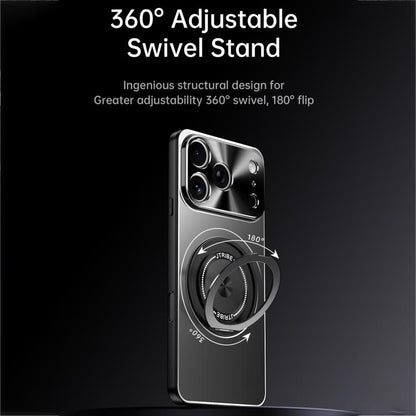 For iPhone 16 Pro Rotating Holder Frosted Metal Phone Case(Black) by buy2fix