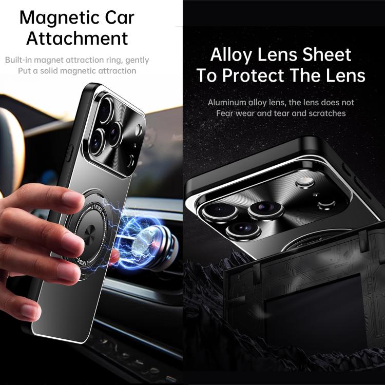 For iPhone 16 Rotating Holder Frosted Metal Phone Case(Blue) by buy2fix