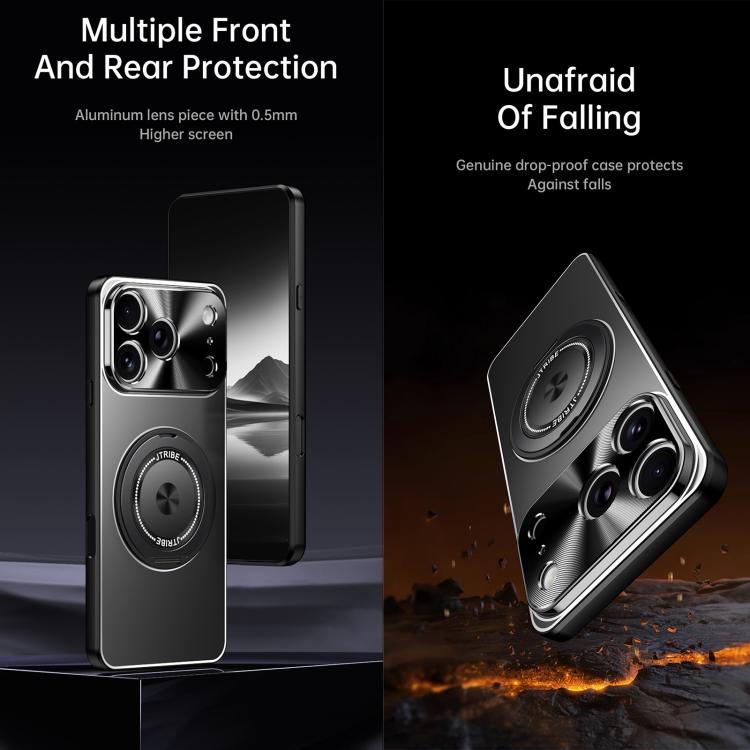 For iPhone 16 Rotating Holder Frosted Metal Phone Case(Black) by buy2fix