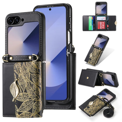 For Samsung Galaxy Z Flip6 / Flip7 FE POLA Multi-Card Slots Leaf Pattern Phone Case(Black) - Galaxy Z Flip6 5G Cases by POLA | Online Shopping UK | buy2fix