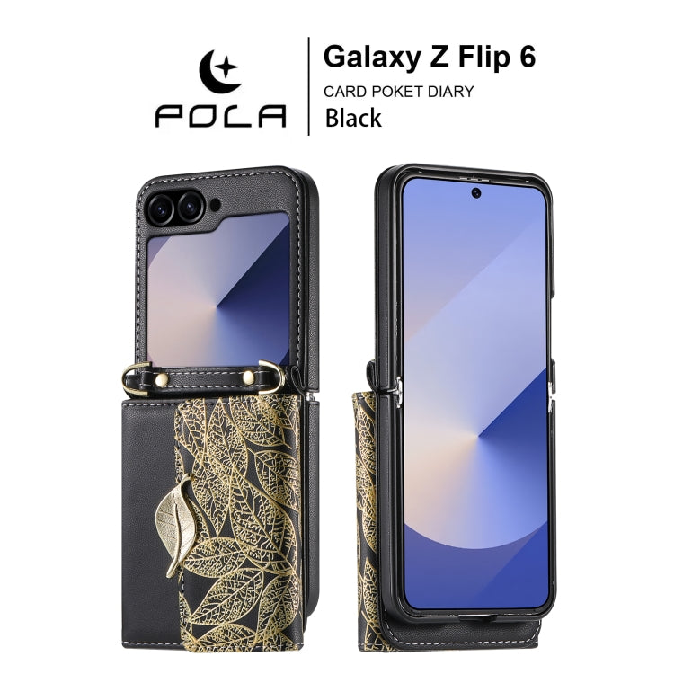 For Samsung Galaxy Z Flip6 / Flip7 FE POLA Multi-Card Slots Leaf Pattern Phone Case(Black) - Galaxy Z Flip6 5G Cases by POLA | Online Shopping UK | buy2fix