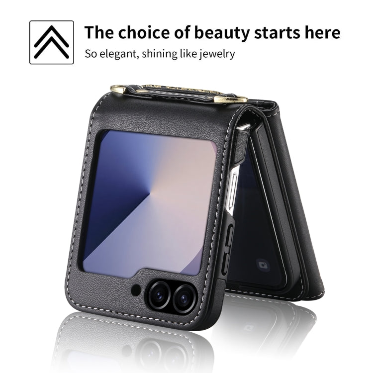 For Samsung Galaxy Z Flip6 / Flip7 FE POLA Multi-Card Slots Leaf Pattern Phone Case(Black) - Galaxy Z Flip6 5G Cases by POLA | Online Shopping UK | buy2fix