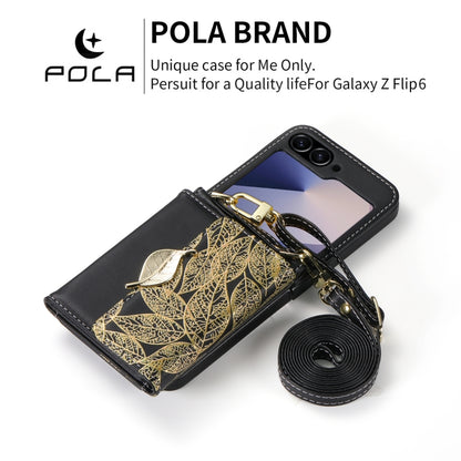 For Samsung Galaxy Z Flip6 / Flip7 FE POLA Multi-Card Slots Leaf Pattern Phone Case(Black) - Galaxy Z Flip6 5G Cases by POLA | Online Shopping UK | buy2fix