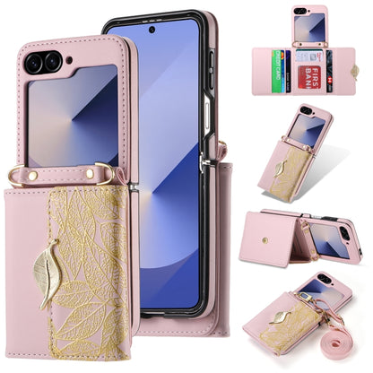 For Samsung Galaxy Z Flip6 / Flip7 FE POLA Multi-Card Slots Leaf Pattern Phone Case(Pink) - Galaxy Z Flip6 5G Cases by POLA | Online Shopping UK | buy2fix