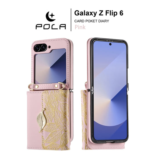 For Samsung Galaxy Z Flip6 / Flip7 FE POLA Multi-Card Slots Leaf Pattern Phone Case(Pink) - Galaxy Z Flip6 5G Cases by POLA | Online Shopping UK | buy2fix