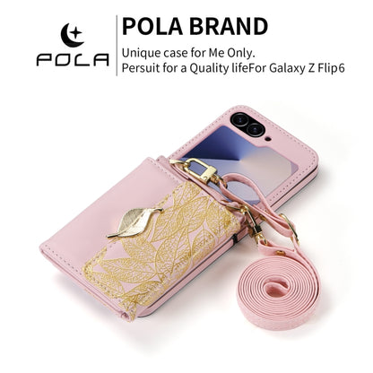 For Samsung Galaxy Z Flip6 / Flip7 FE POLA Multi-Card Slots Leaf Pattern Phone Case(Pink) - Galaxy Z Flip6 5G Cases by POLA | Online Shopping UK | buy2fix