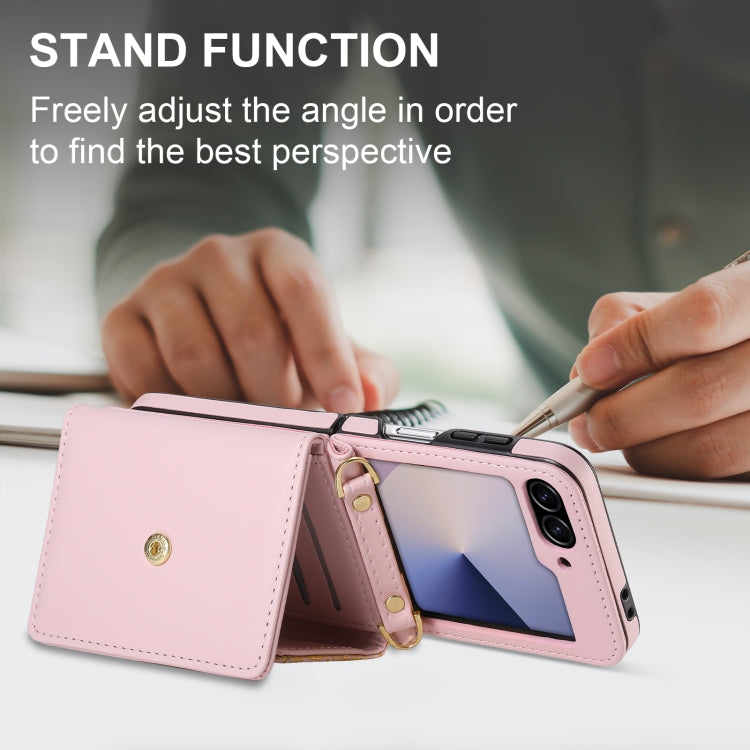 For Samsung Galaxy Z Flip6 / Flip7 FE POLA Multi-Card Slots Leaf Pattern Phone Case(Pink) - Galaxy Z Flip6 5G Cases by POLA | Online Shopping UK | buy2fix