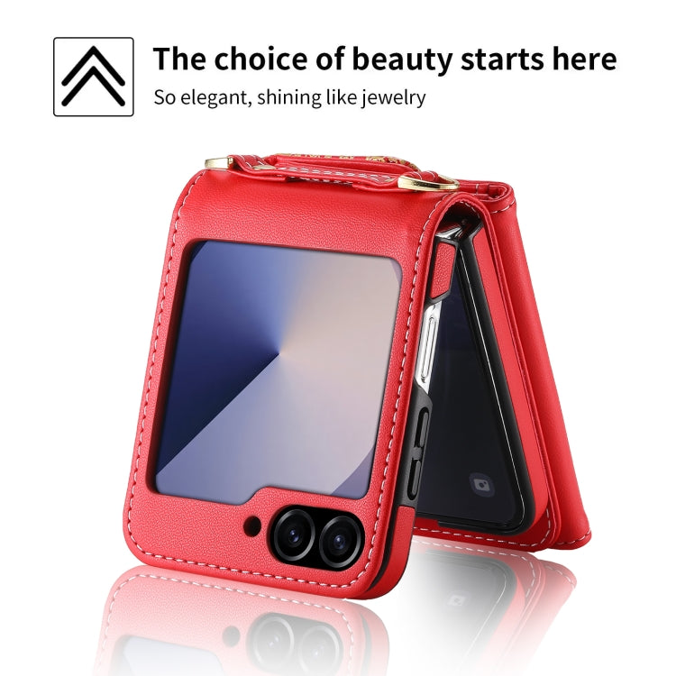 For Samsung Galaxy Z Flip6 / Flip7 FE POLA Multi-Card Slots Leaf Pattern Phone Case(Red) - Galaxy Z Flip6 5G Cases by POLA | Online Shopping UK | buy2fix