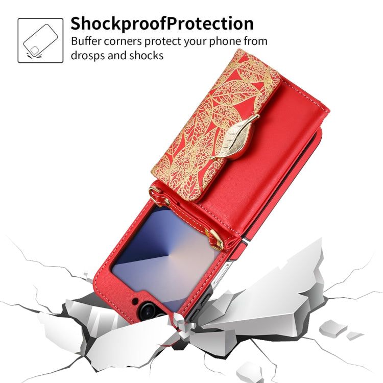 For Samsung Galaxy Z Flip6 / Flip7 FE POLA Multi-Card Slots Leaf Pattern Phone Case(Red) - Galaxy Z Flip6 5G Cases by POLA | Online Shopping UK | buy2fix