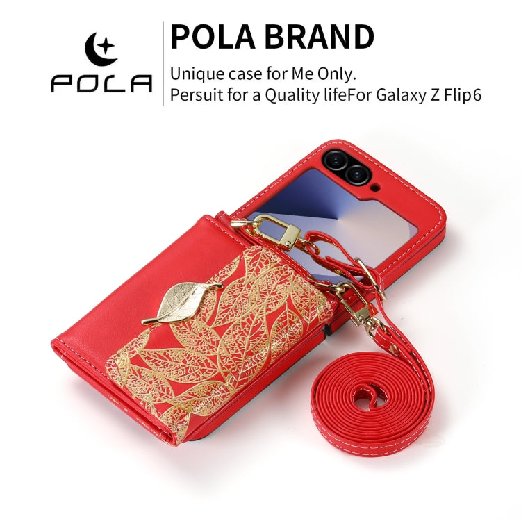 For Samsung Galaxy Z Flip6 / Flip7 FE POLA Multi-Card Slots Leaf Pattern Phone Case(Red) - Galaxy Z Flip6 5G Cases by POLA | Online Shopping UK | buy2fix