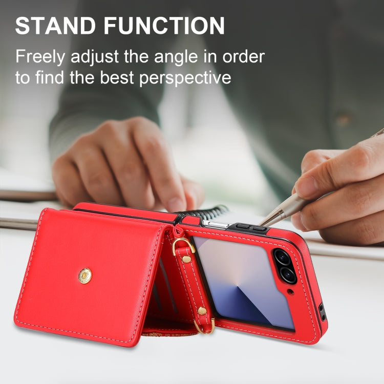 For Samsung Galaxy Z Flip6 / Flip7 FE POLA Multi-Card Slots Leaf Pattern Phone Case(Red) - Galaxy Z Flip6 5G Cases by POLA | Online Shopping UK | buy2fix