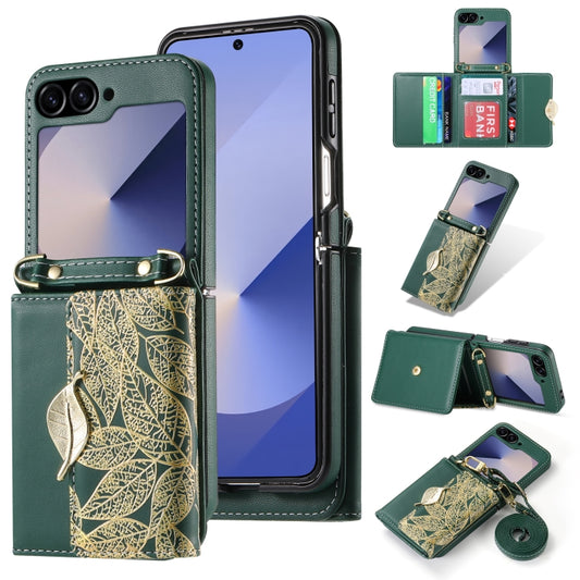 For Samsung Galaxy Z Flip6 / Flip7 FE POLA Multi-Card Slots Leaf Pattern Phone Case(Green) - Galaxy Z Flip6 5G Cases by POLA | Online Shopping UK | buy2fix