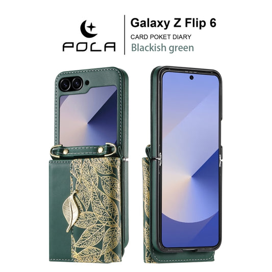 For Samsung Galaxy Z Flip6 / Flip7 FE POLA Multi-Card Slots Leaf Pattern Phone Case(Green) - Galaxy Z Flip6 5G Cases by POLA | Online Shopping UK | buy2fix