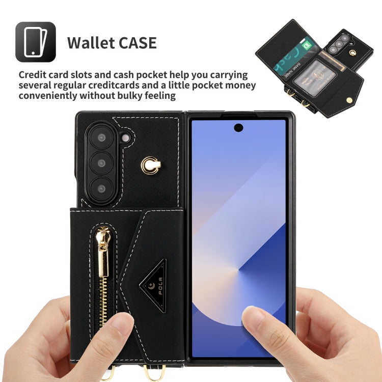 For Samsung Galaxy Z Fold6 POLA Grid Texture Multi-Card Slots Zipper Wallet Phone Case(Black) - Galaxy Z Fold6 5G Cases by POLA | Online Shopping UK | buy2fix