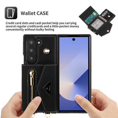 For Samsung Galaxy Z Fold6 POLA Grid Texture Multi-Card Slots Zipper Wallet Phone Case(Black) - Galaxy Z Fold6 5G Cases by POLA | Online Shopping UK | buy2fix
