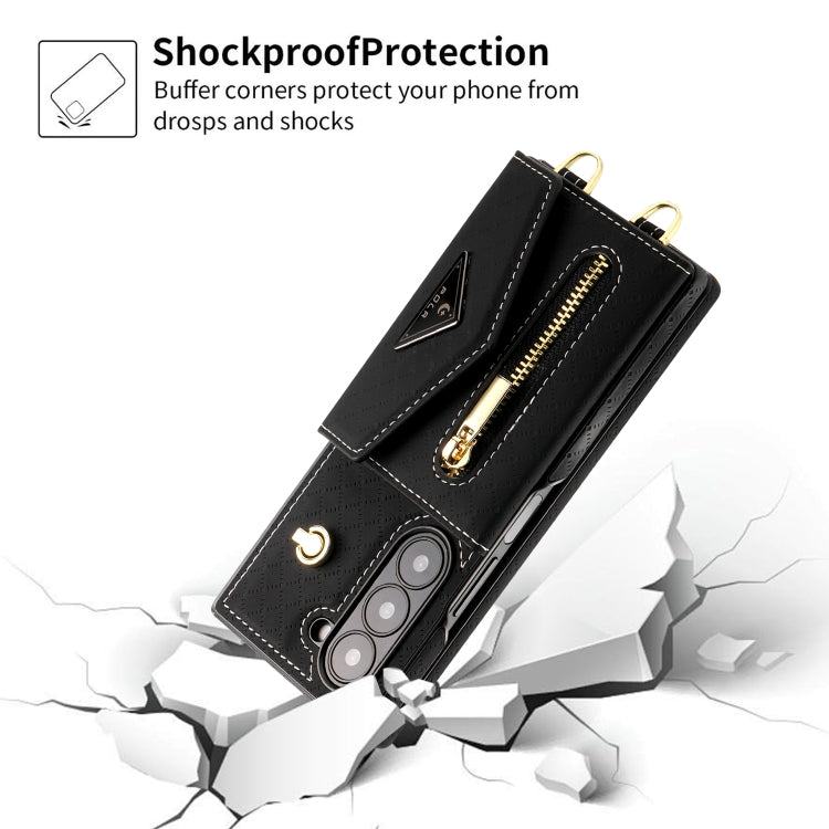 For Samsung Galaxy Z Fold6 POLA Grid Texture Multi-Card Slots Zipper Wallet Phone Case(Black) - Galaxy Z Fold6 5G Cases by POLA | Online Shopping UK | buy2fix