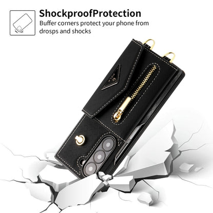 For Samsung Galaxy Z Fold6 POLA Grid Texture Multi-Card Slots Zipper Wallet Phone Case(Black) - Galaxy Z Fold6 5G Cases by POLA | Online Shopping UK | buy2fix