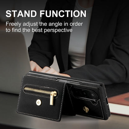 For Samsung Galaxy Z Fold6 POLA Grid Texture Multi-Card Slots Zipper Wallet Phone Case(Black) - Galaxy Z Fold6 5G Cases by POLA | Online Shopping UK | buy2fix