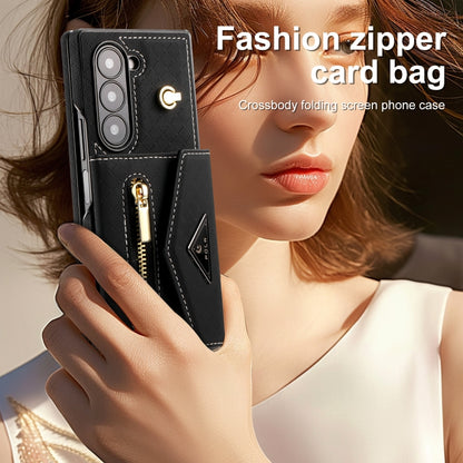 For Samsung Galaxy Z Fold6 POLA Grid Texture Multi-Card Slots Zipper Wallet Phone Case(Black) - Galaxy Z Fold6 5G Cases by POLA | Online Shopping UK | buy2fix