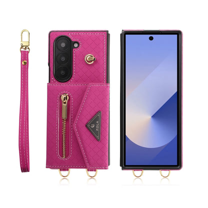 For Samsung Galaxy Z Fold6 POLA Grid Texture Multi-Card Slots Zipper Wallet Phone Case(Rose Red) - Galaxy Z Fold6 5G Cases by POLA | Online Shopping UK | buy2fix
