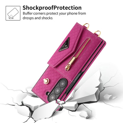 For Samsung Galaxy Z Fold6 POLA Grid Texture Multi-Card Slots Zipper Wallet Phone Case(Rose Red) - Galaxy Z Fold6 5G Cases by POLA | Online Shopping UK | buy2fix