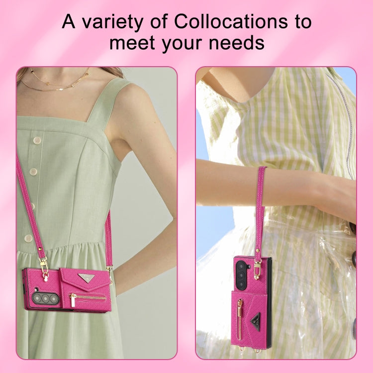 For Samsung Galaxy Z Fold6 POLA Grid Texture Multi-Card Slots Zipper Wallet Phone Case(Rose Red) - Galaxy Z Fold6 5G Cases by POLA | Online Shopping UK | buy2fix