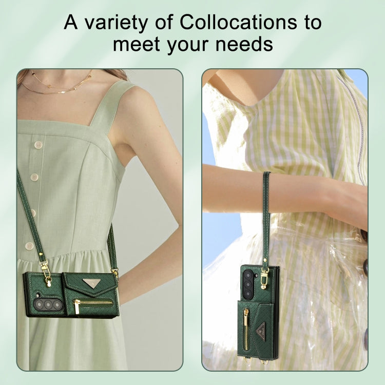 For Samsung Galaxy Z Fold6 POLA Grid Texture Multi-Card Slots Zipper Wallet Phone Case(Green) - Galaxy Z Fold6 5G Cases by POLA | Online Shopping UK | buy2fix