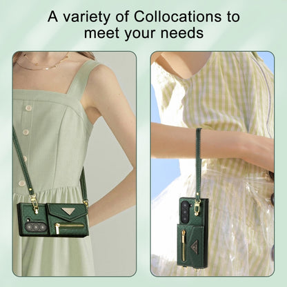 For Samsung Galaxy Z Fold6 POLA Grid Texture Multi-Card Slots Zipper Wallet Phone Case(Green) - Galaxy Z Fold6 5G Cases by POLA | Online Shopping UK | buy2fix