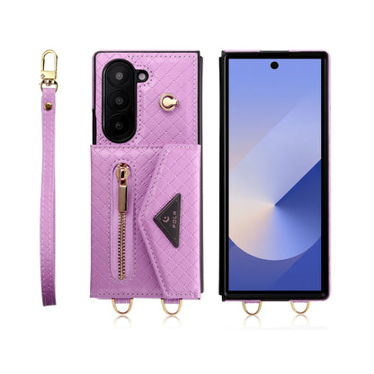 For Samsung Galaxy Z Fold6 POLA Grid Texture Multi-Card Slots Zipper Wallet Phone Case(Purple) - Galaxy Z Fold6 5G Cases by POLA | Online Shopping UK | buy2fix
