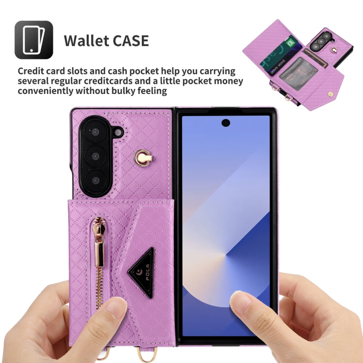 For Samsung Galaxy Z Fold6 POLA Grid Texture Multi-Card Slots Zipper Wallet Phone Case(Purple) - Galaxy Z Fold6 5G Cases by POLA | Online Shopping UK | buy2fix