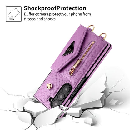 For Samsung Galaxy Z Fold6 POLA Grid Texture Multi-Card Slots Zipper Wallet Phone Case(Purple) - Galaxy Z Fold6 5G Cases by POLA | Online Shopping UK | buy2fix