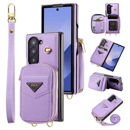 For Samsung Galaxy Z Fold6 POLA Multi-Card Slots Zipper Wallet Phone Case(Purple) - Galaxy Z Fold6 5G Cases by POLA | Online Shopping UK | buy2fix