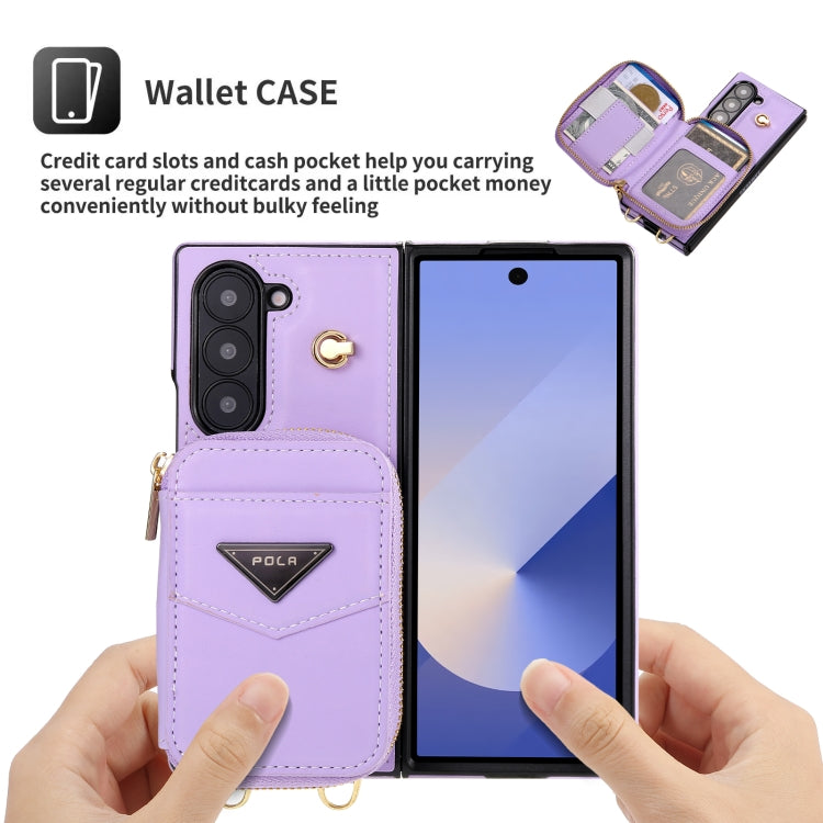 For Samsung Galaxy Z Fold6 POLA Multi-Card Slots Zipper Wallet Phone Case(Purple) - Galaxy Z Fold6 5G Cases by POLA | Online Shopping UK | buy2fix