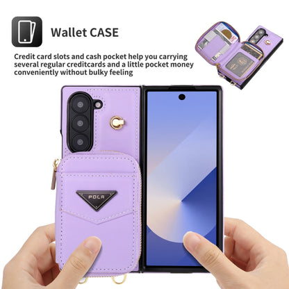 For Samsung Galaxy Z Fold6 POLA Multi-Card Slots Zipper Wallet Phone Case(Purple) - Galaxy Z Fold6 5G Cases by POLA | Online Shopping UK | buy2fix