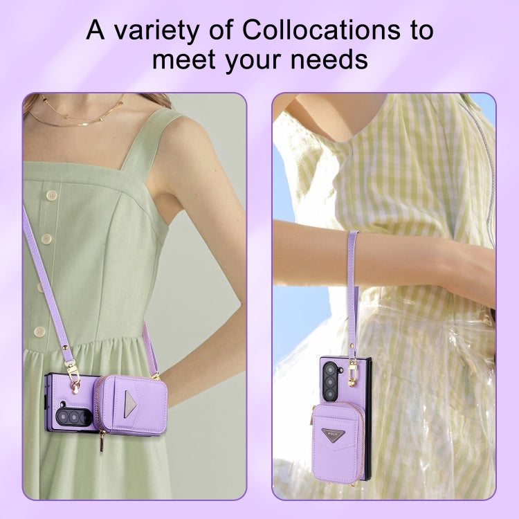 For Samsung Galaxy Z Fold6 POLA Multi-Card Slots Zipper Wallet Phone Case(Purple) - Galaxy Z Fold6 5G Cases by POLA | Online Shopping UK | buy2fix