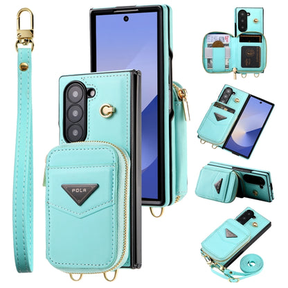 For Samsung Galaxy Z Fold6 POLA Multi-Card Slots Zipper Wallet Phone Case(Blue) - Galaxy Z Fold6 5G Cases by POLA | Online Shopping UK | buy2fix