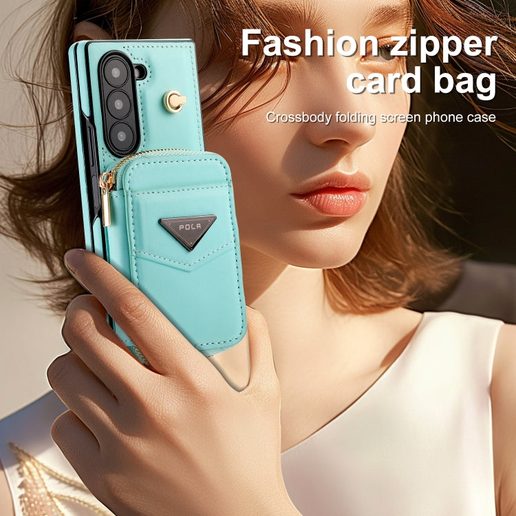 For Samsung Galaxy Z Fold6 POLA Multi-Card Slots Zipper Wallet Phone Case(Blue) - Galaxy Z Fold6 5G Cases by POLA | Online Shopping UK | buy2fix