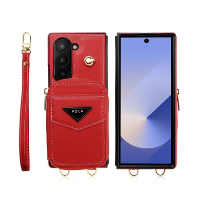 For Samsung Galaxy Z Fold6 POLA Multi-Card Slots Zipper Wallet Phone Case(Red) - Galaxy Z Fold6 5G Cases by POLA | Online Shopping UK | buy2fix