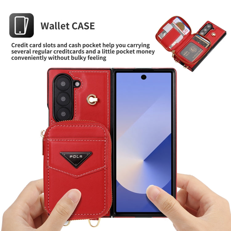 For Samsung Galaxy Z Fold6 POLA Multi-Card Slots Zipper Wallet Phone Case(Red) - Galaxy Z Fold6 5G Cases by POLA | Online Shopping UK | buy2fix